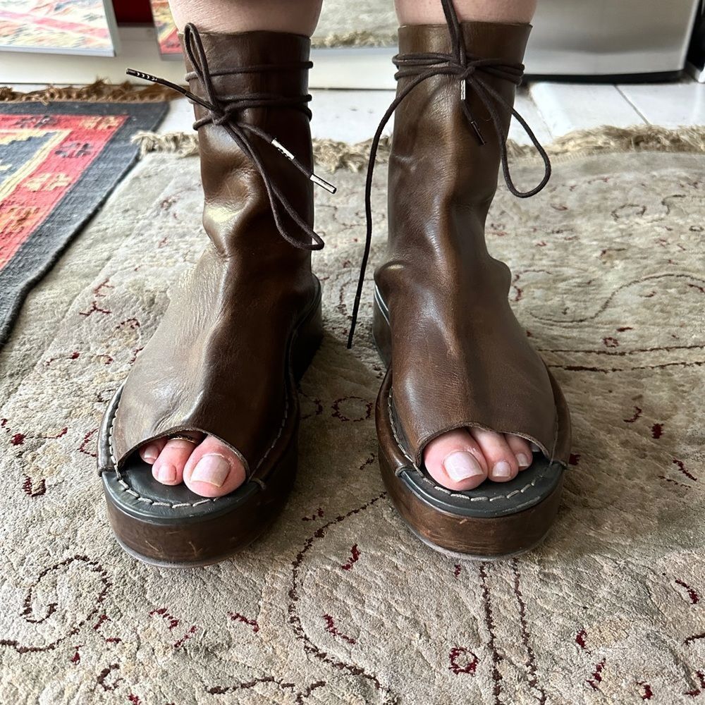 Gladiator style leather boot wedges. 2” heel. Summer stompers.